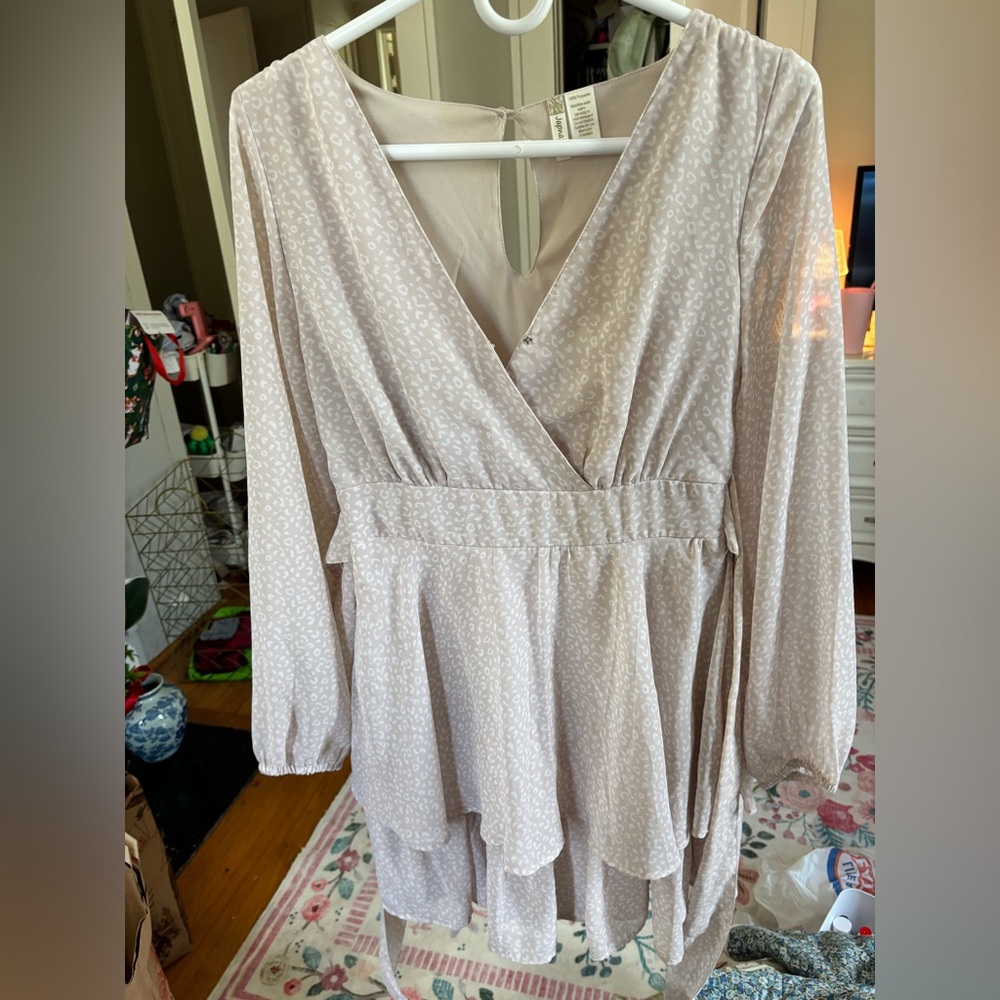 Light Taupe Leopard Print Wrap Dress